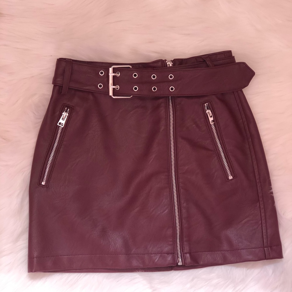 Topshop Hardware Faux Leather Miniskirt Burgundy